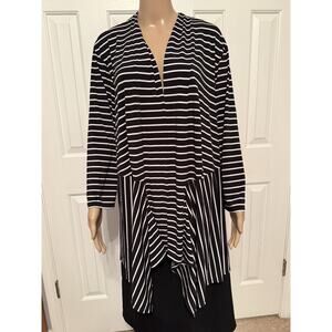 Dress Barn Black and White Striped Asymmetrical Cardigan, 2X
